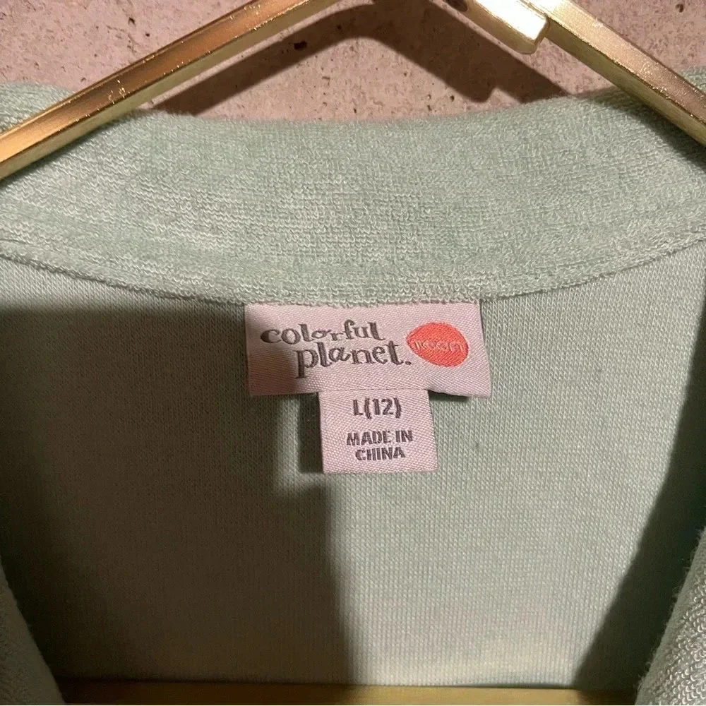 Girls Colorful Planet Terry Swim Coverup Dress Sz L 12 Mint Green Polo Pullover